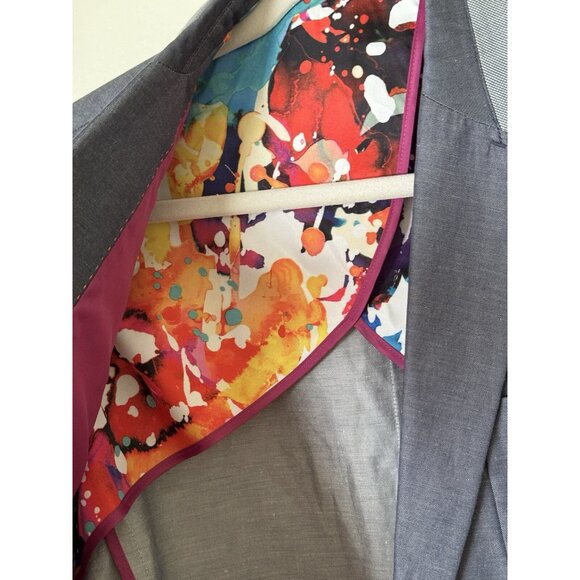 Robert Graham Blazer Men's 40 Gray Blue Cotton Three-Button Floral Lined - Picture 6 of 16